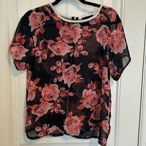 Floral mesh blouse with back zipper detail and slip